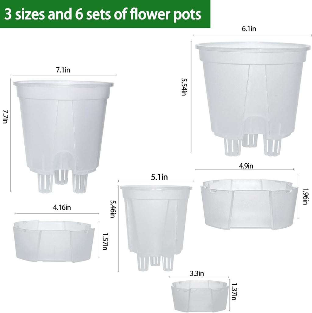 Cdd's Path 6-Pack Bare Root Planter Self Watering Pots Set with Holes for Indoor/Outdoor Plants, 2 Each of 5, 6 and 7