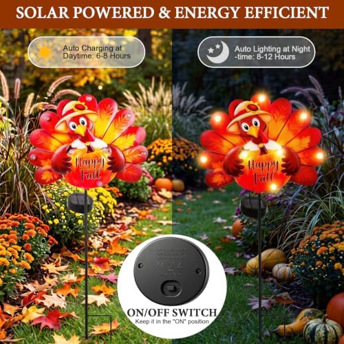 Lewondr 2PCS Thanksgiving Decorations Solar Fall Turkey Garden Stakes