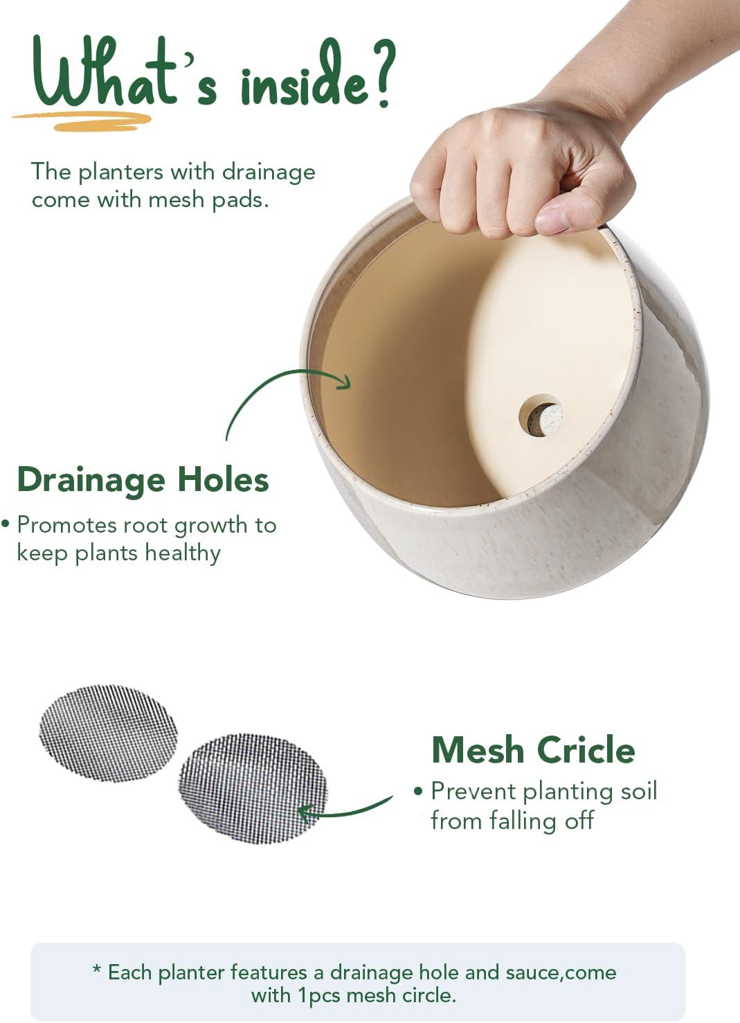 LE TAUCI Plant Pots, 4.1+5.1+6.5 inch, Set of 3, Ceramic Planters with Drainage Hole and Saucer, Indoor Flower Pot with