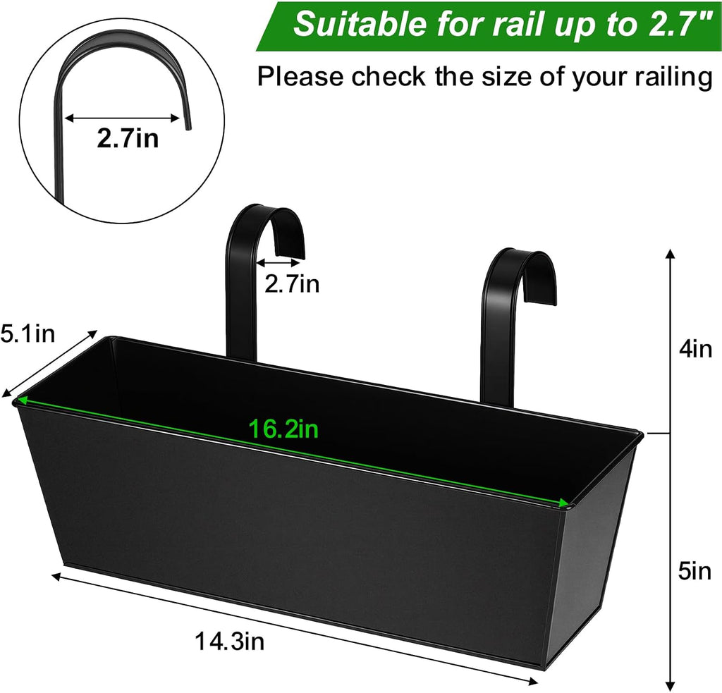 3 Pcs Large Hanging Flower Pots for Railing Or Fence 16 Inch Railing Planter Box for Any Balcony, Porch or Deck