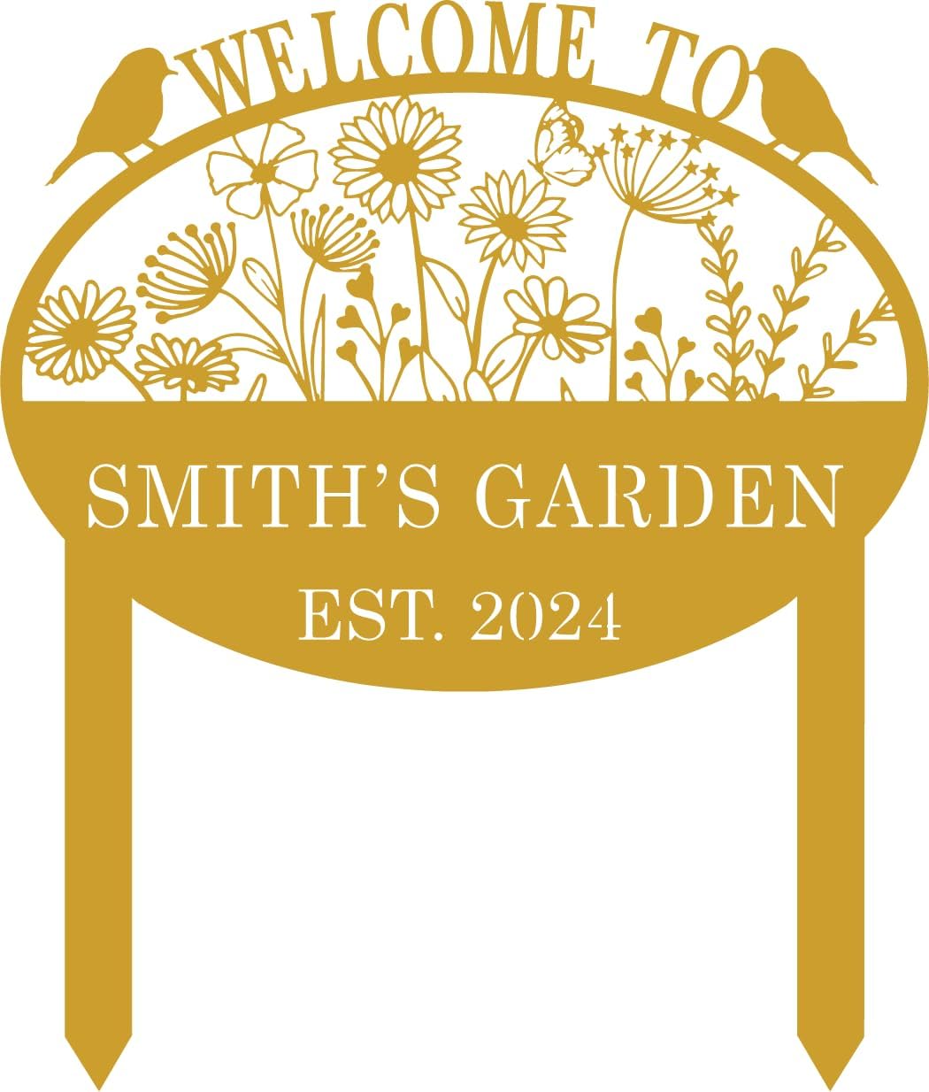 Personalized Metal Garden Flower Sign with Stakes, Custom Garden Decor for Outdoor, Flower Sign Plaque, Yard Sign, Lawn