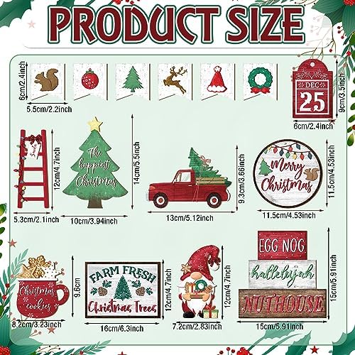 Fairysandy 15 Pcs Christmas Tiered Tray Decor, Rustic Farmhouse Gnome Sign
