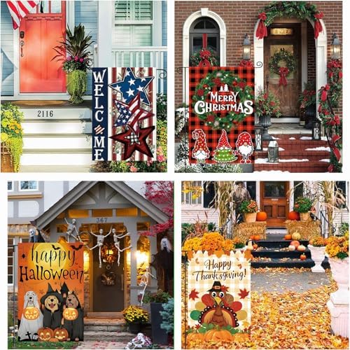 Seasonal Garden Flags Set of 12, Double Sided 12x18 Inch Yard Flags