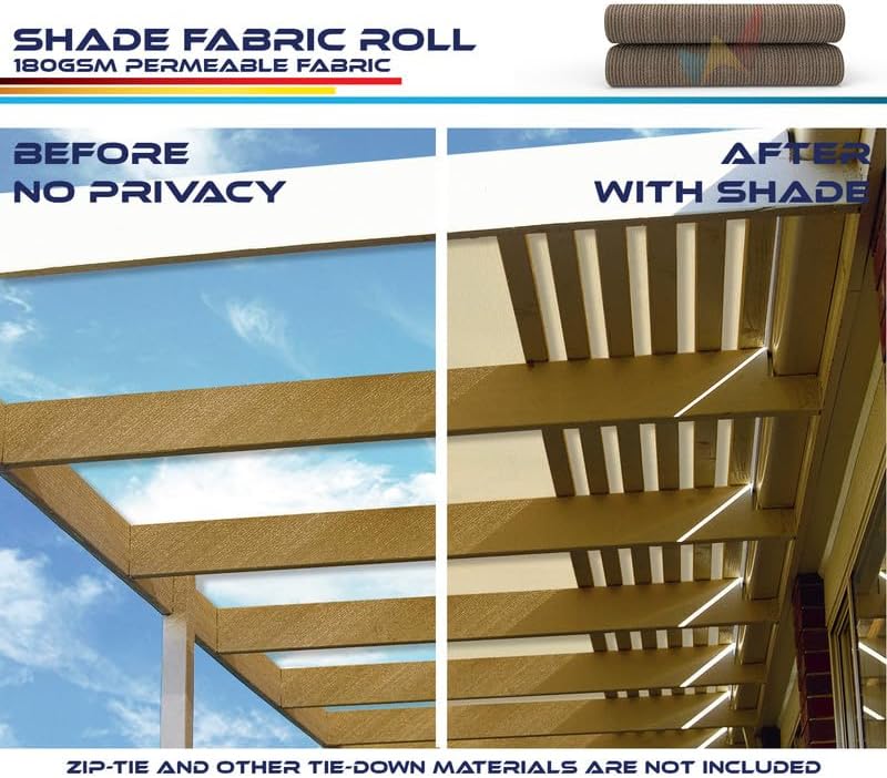 Windscreen4less 6'x25' Sun Shade Fabric Roll Shade Cloth Cover Wind Screen UV Block for Outdoor Pergola Patio Backyard