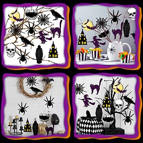 Jetec 30 Pcs Halloween Wood Ornaments Gothic Halloween Tree Decorations