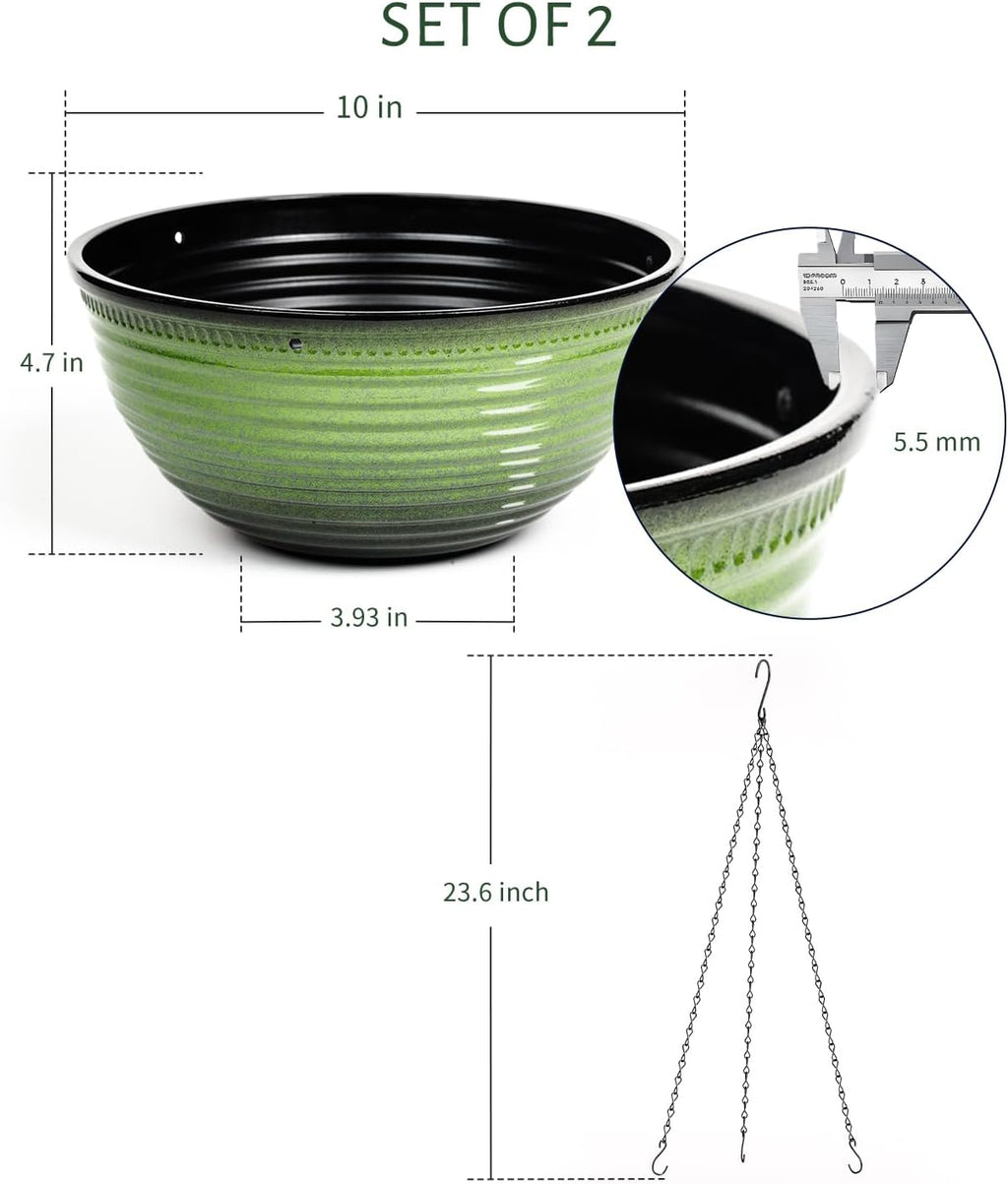 Vanslogreen 10 Inch Hanging Planter, 2 Pack Hanging Planters for Indoor Outdoor Plants, Hanging Pots with Drainage