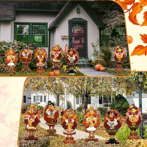 GlikCeil 6 Pcs Fall Yard Signs Large Turkey Yard Decor with Stakes 24 x 12 Inch Thanksgiving Decoration Outdoor Turkey Lawn Sign Garden Decoration Outside for Home Party Patio Backyard Walkway