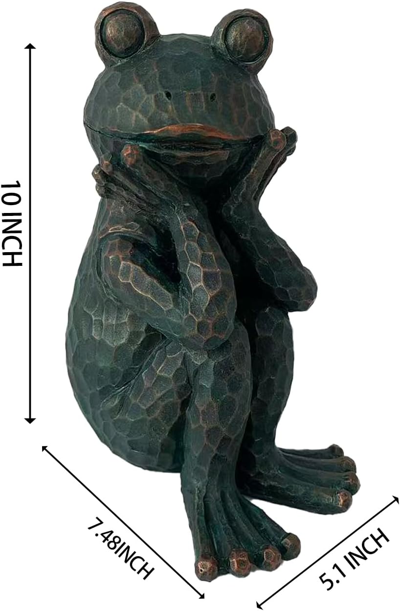 10" H Meditation Frog Lawn & Garden Statue, Verdigris Green | Handcrafted hand-painted details Weatherproof resin