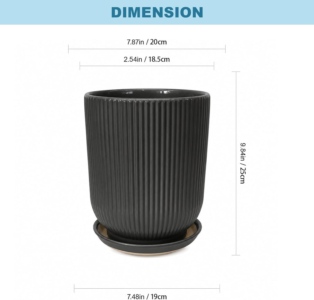Deep Dream 8 Inch Ceramic Pots for Plants, Heavy Plant Pot for Indoor Outdoor Plants, Large Plant Pot with Drainage
