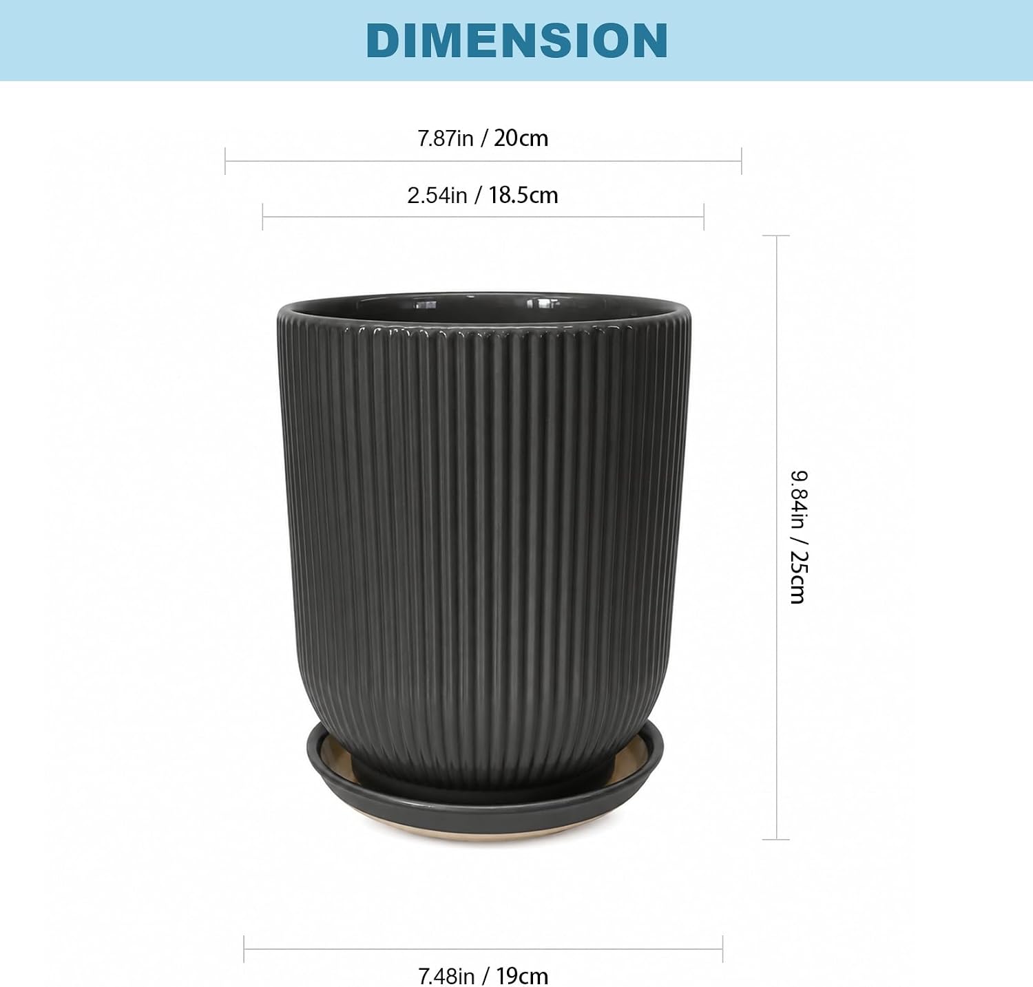 Deep Dream 8 Inch Ceramic Pots for Plants, Heavy Plant Pot for Indoor Outdoor Plants, Large Plant Pot with Drainage