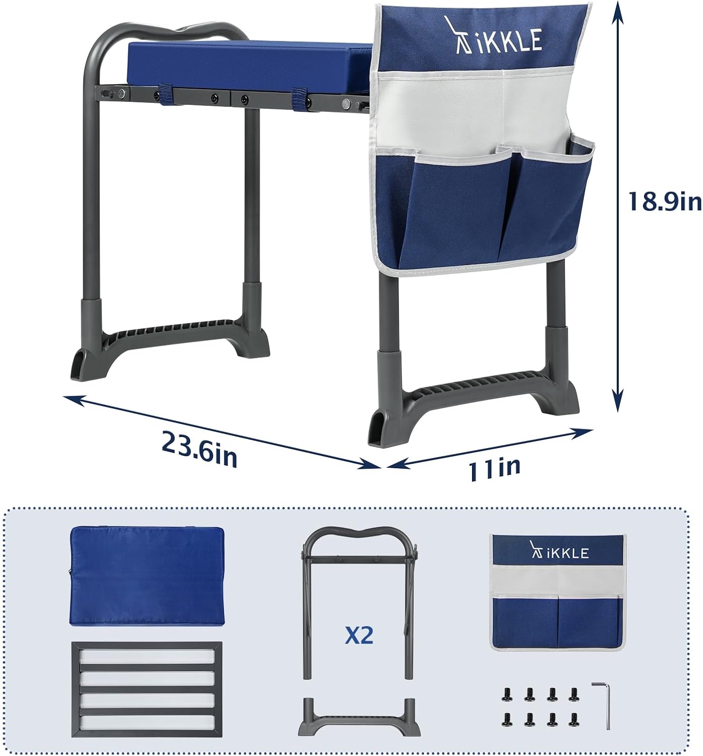 ikkle Heavy Duty Garden Kneeler and Seat, 838LB+ Capacity | Gardening Stool with Thicken & Widen Soft Kneeling Pad