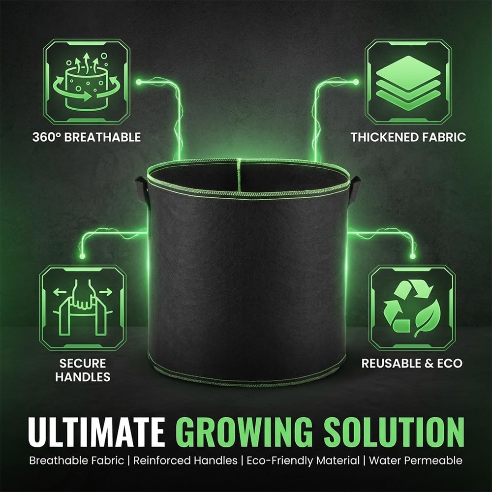 Thickened Fabric Grow Bags with Handles, Heavy Duty 5 Gallon&10 Gallon Reusable Plant Grow Bags for