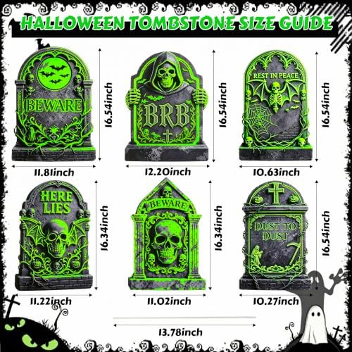 6 Pack Halloween Tombstone Decor, Glow in The Dark Gravestones