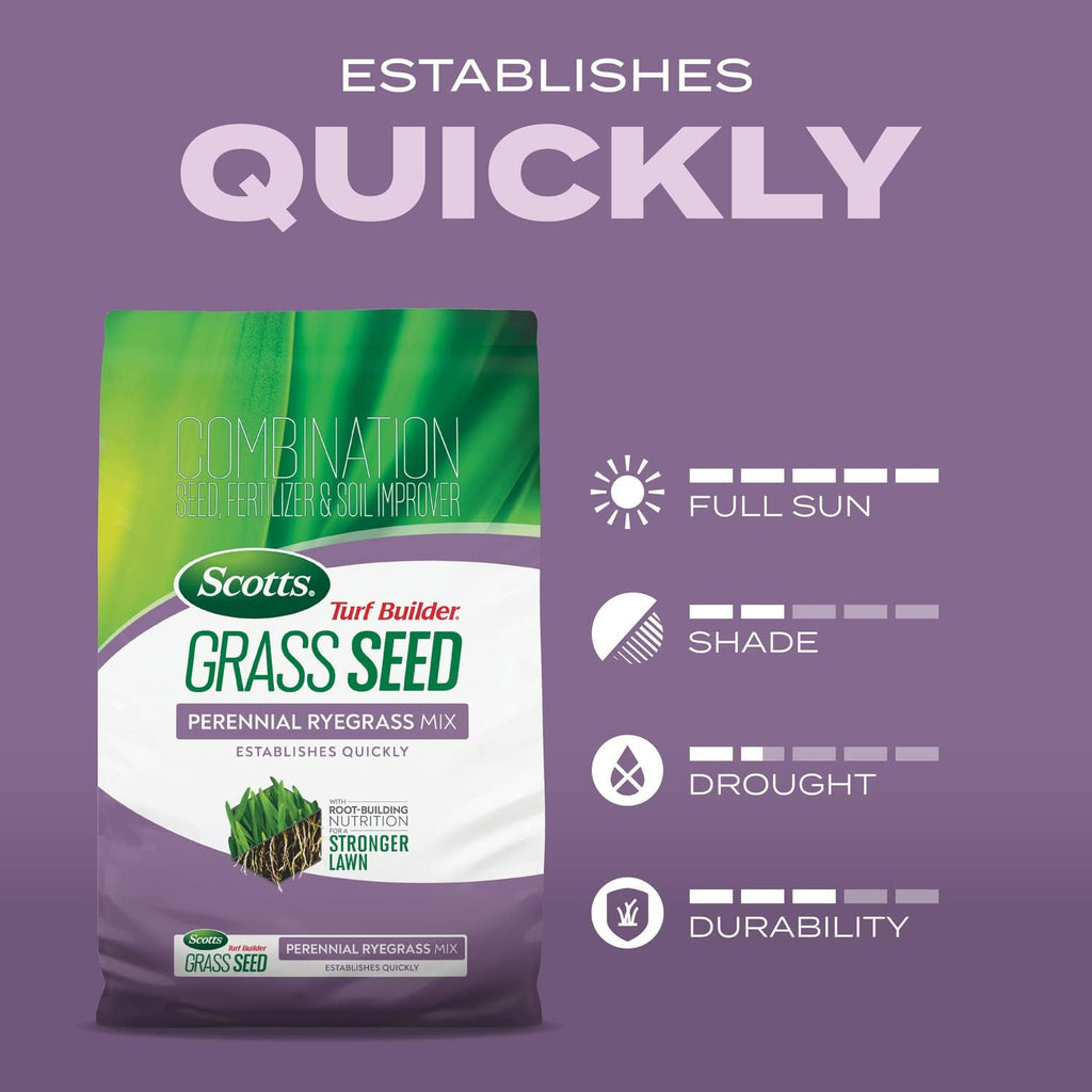 Scotts Turf Builder Grass Seed Perennial Ryegrass Mix, 5.6 lbs. | Combination Grass Seed, Lawn Fertilizer & Soil