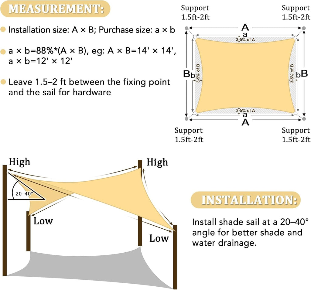 Shade&Beyond 8'x10' Sun Shade Sails Canopy Rectangle Sand 185GSM Shade Sail for Patio Deck Yard Backyard, (We Make