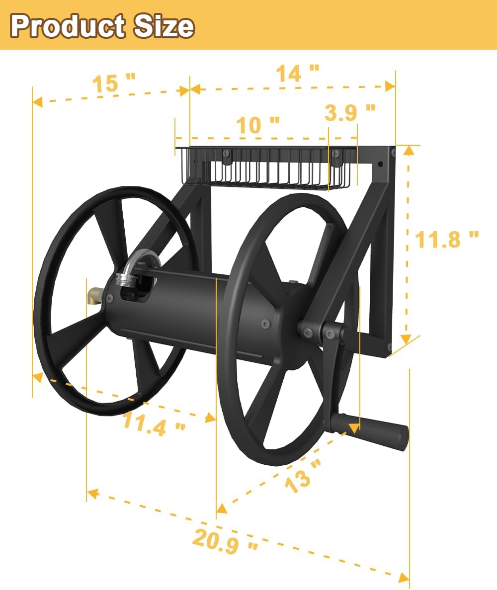 Triangle Wall Mounted Garden Hose Reel, Outdoor Heavy-Duty Water Hoses Holder Winder, Holds 125 Ft of 5/8-Inch Hose