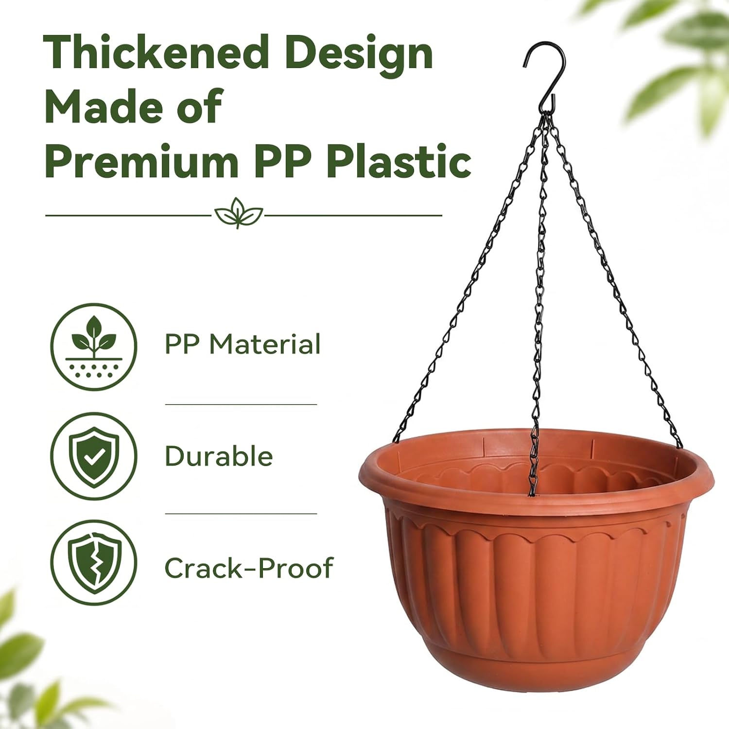YIKUSH 12 Inch Hanging Planters for Outdoor Plants, 2 Pack Plastic Hanging Flower Pots with Drainage Hole & Tray