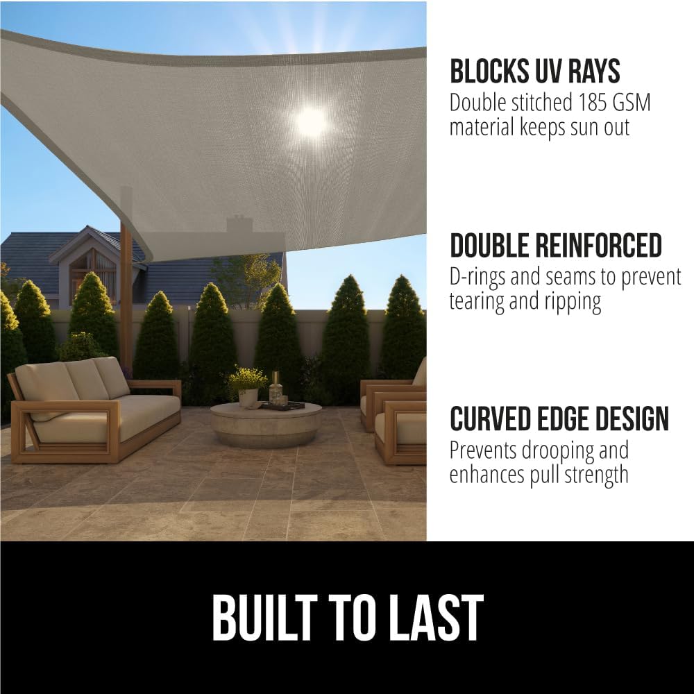 GORILLA GRIP Heavy Duty Sun Shade, UV Protection Fade Tear and Rust Resistant Rectangle Sunshade Canopy, Curved Edges