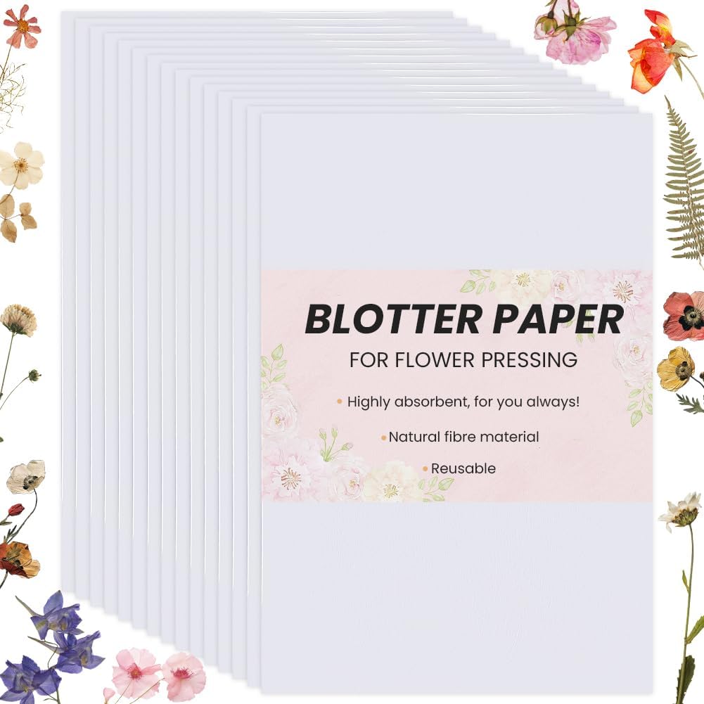 CRASPIRE 50 Sheets Flower Blotting Paper Flower Press 11.7x8.4in Blotter Papers Large Highly Absorbent Reusable Refill Drying Absorbing Large Sheet for Flowers Pressing Making Herbarium DIY Craft