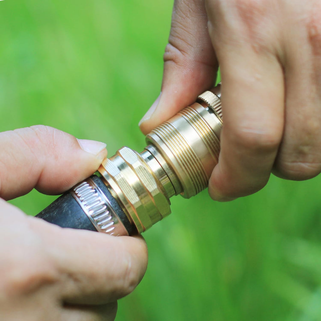 Garden Hose Quick Connect Solid Brass 3/4 inch GHT Internal Thread Quick Connect Fittings Famale Quick Connector 4 Set