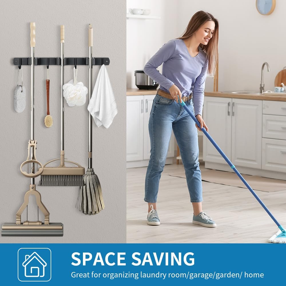 2 Pack Broom Hanger and Mop Holder, Heavy Duty Garden Tool Organizer Rack Rake and Shovel Handle, Stainless Steel Wall