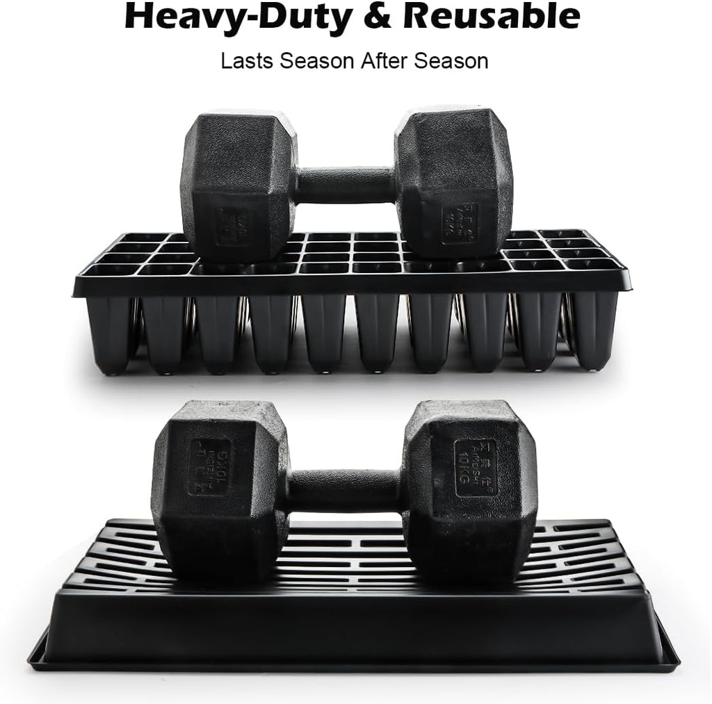 RooTrimmer 10 Pack 1020 Seed Starter Trays and 10 Pcs 40 Cell Plug Trays, Thick Durable Seedling Plastic Nursery Tray