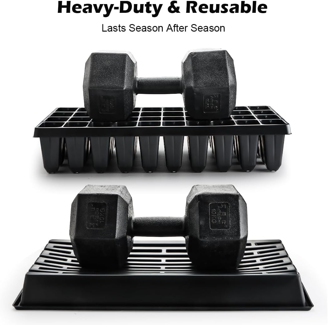 RooTrimmer 10 Pack 1020 Seed Starter Trays and 10 Pcs 40 Cell Plug Trays, Thick Durable Seedling Plastic Nursery Tray