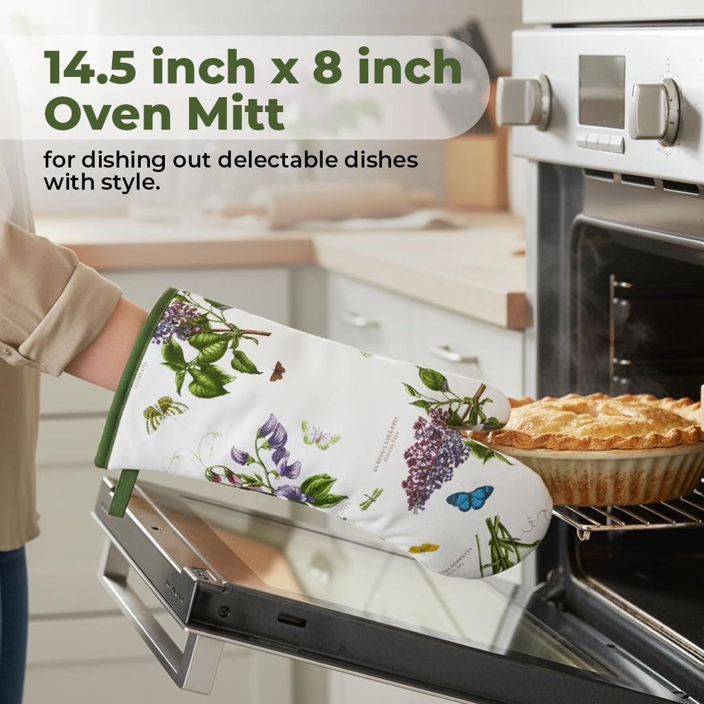 Pimpernel Botanic Garden 14.5" Gauntlet Oven Glove | Floral Motif | Cotton Textile Blend | Machine Washable | Ideal for