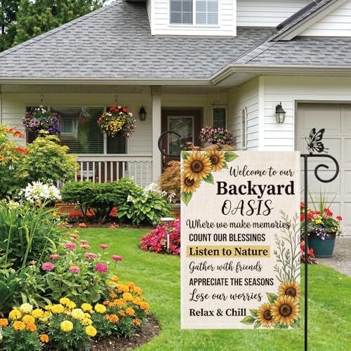 Welcome To Our Backyard Oasis Summer Garden Flag Gifts for Famliy