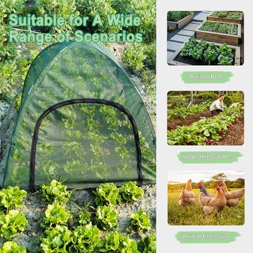 Plant Mesh Cover for Garden Protection - 59" x 59" x 60" Reusable Plant Tent Cage with Zipper & Stakes, Pest Guard Netting for Vegetables, Fruits, Flowers, Small Animals & Poultry 2PCS