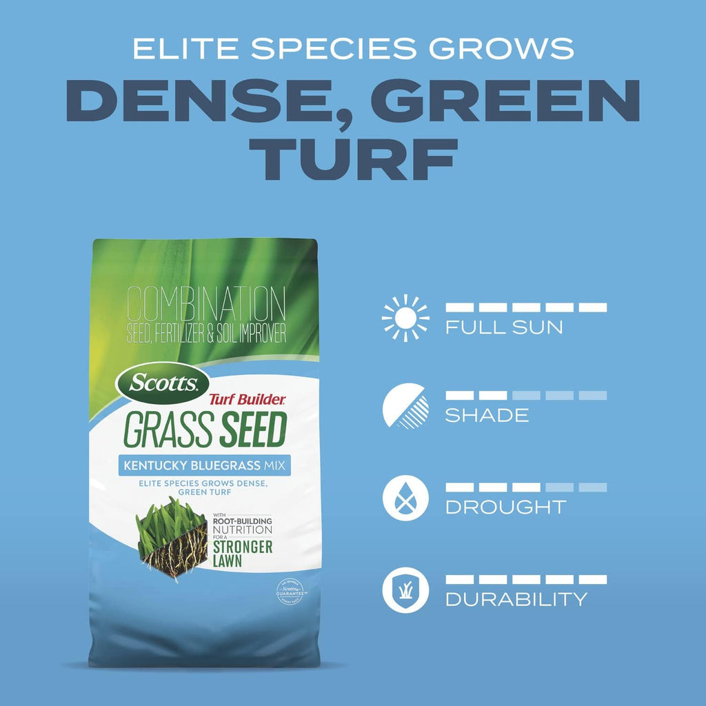 Scotts Turf Builder Grass Seed Kentucky Bluegrass Mix, 5.6 lbs. | Grass Seed Plus Lawn Fertilizer and Soil Improver