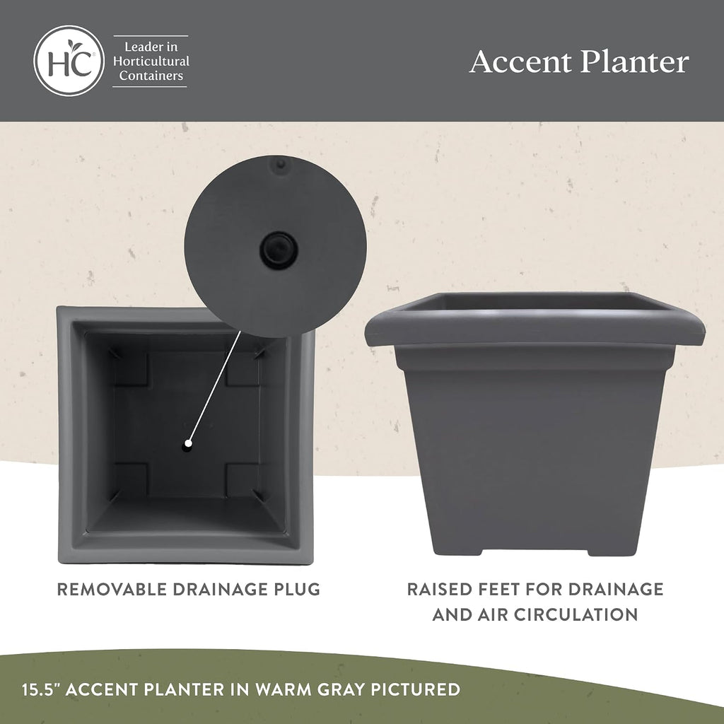 The HC Companies Accent Square Plant Pot w/Drainage - Classic Planters for Outdoor Plants & Indoor Plants - Lightweight
