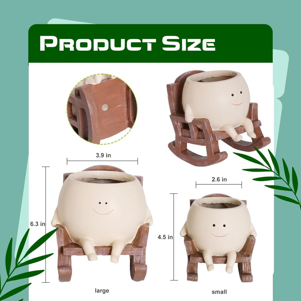 Large Smily Face Planter Pot Cute Smile Flower Planter for Indoor Outdoor, Resin Rocking Chair with Drainage Hole