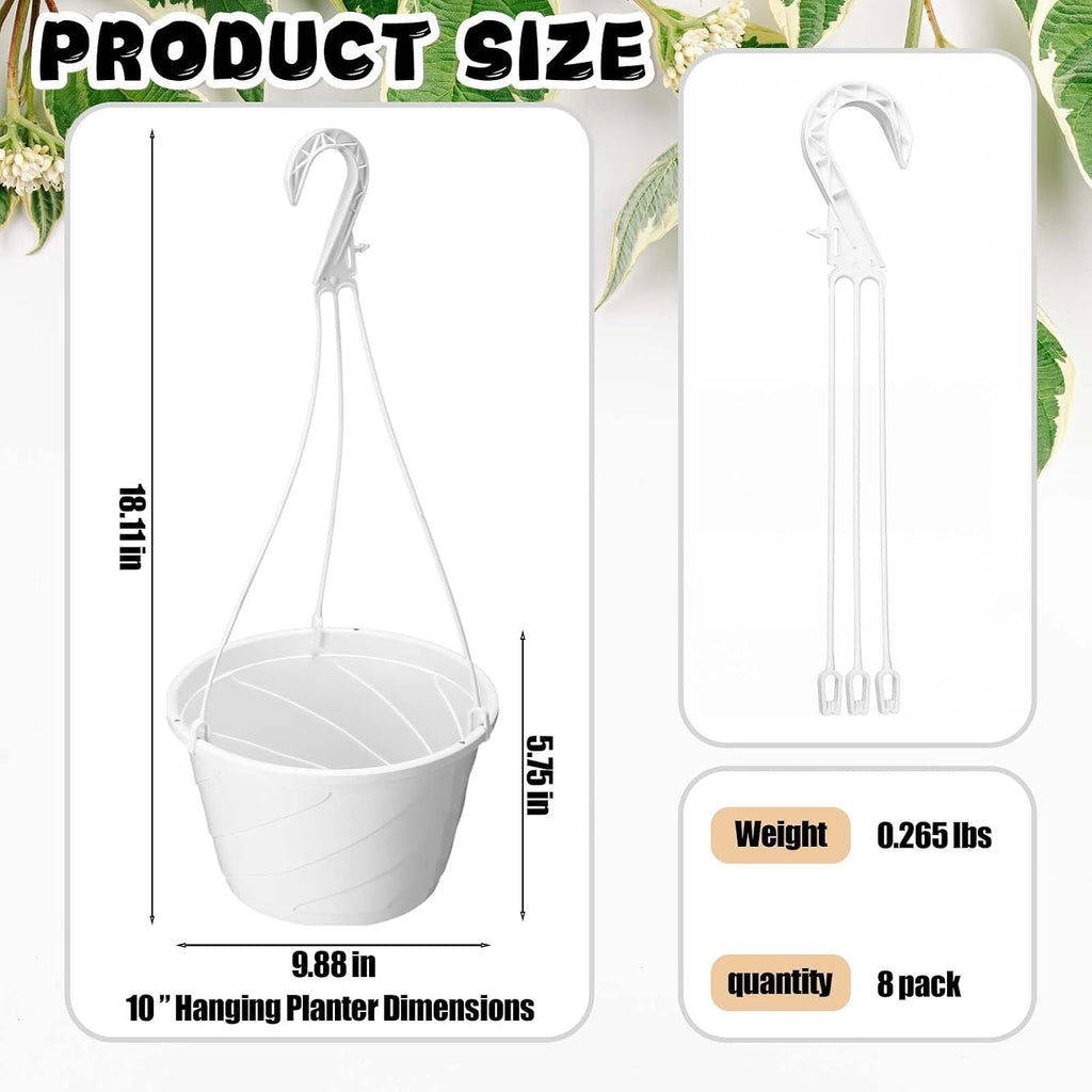 8 Pcs 10 Inch Modern Euro Swirl Hanging Planter Uv-Resistant Plastic Hanging Basket Smart Drainage Lightweight Indoor