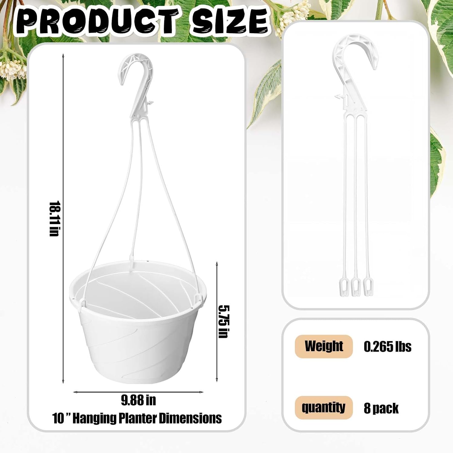 8 Pcs 10 Inch Modern Euro Swirl Hanging Planter Uv-Resistant Plastic Hanging Basket Smart Drainage Lightweight Indoor