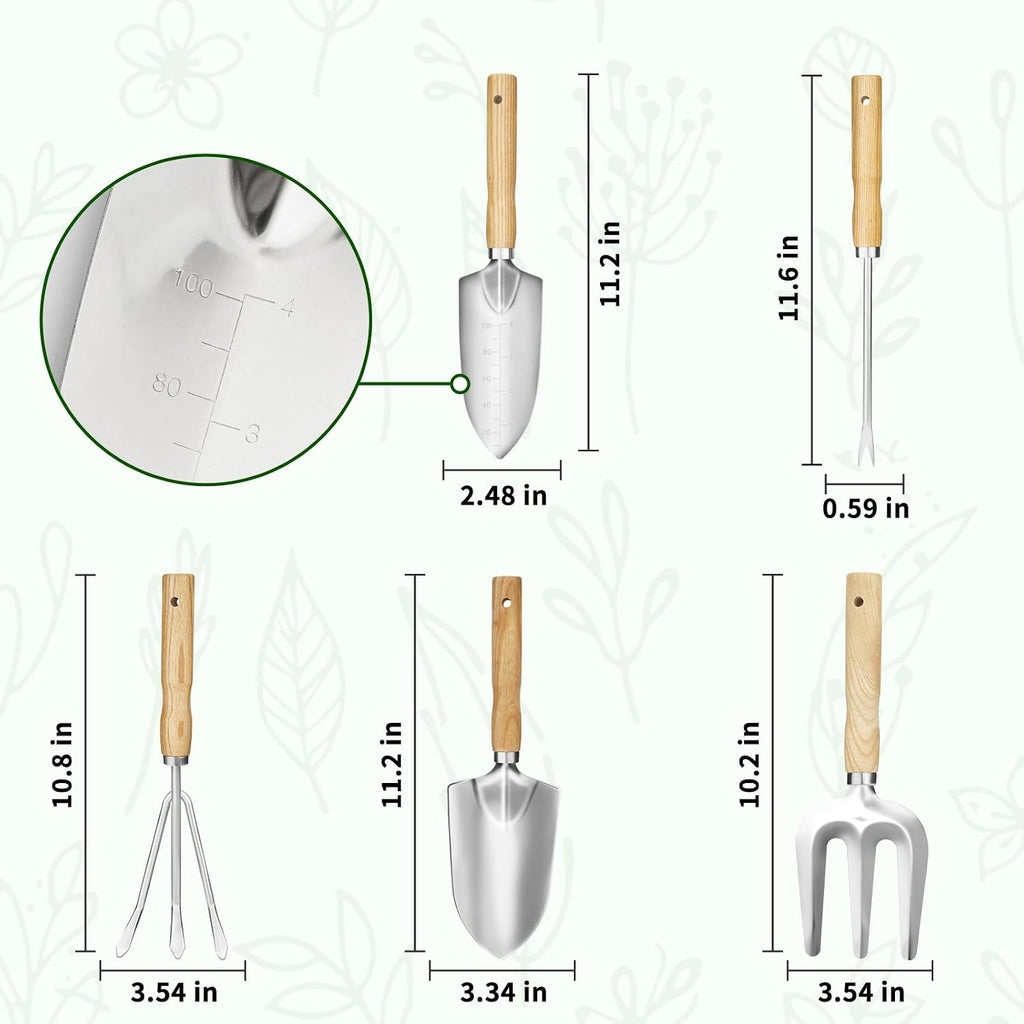 SHIKORI Garden Tool Set,5 Pcs Gardening Tool Set with Weeder Puller | Dibber, Transplanter, Big Trowel, 5-Claw