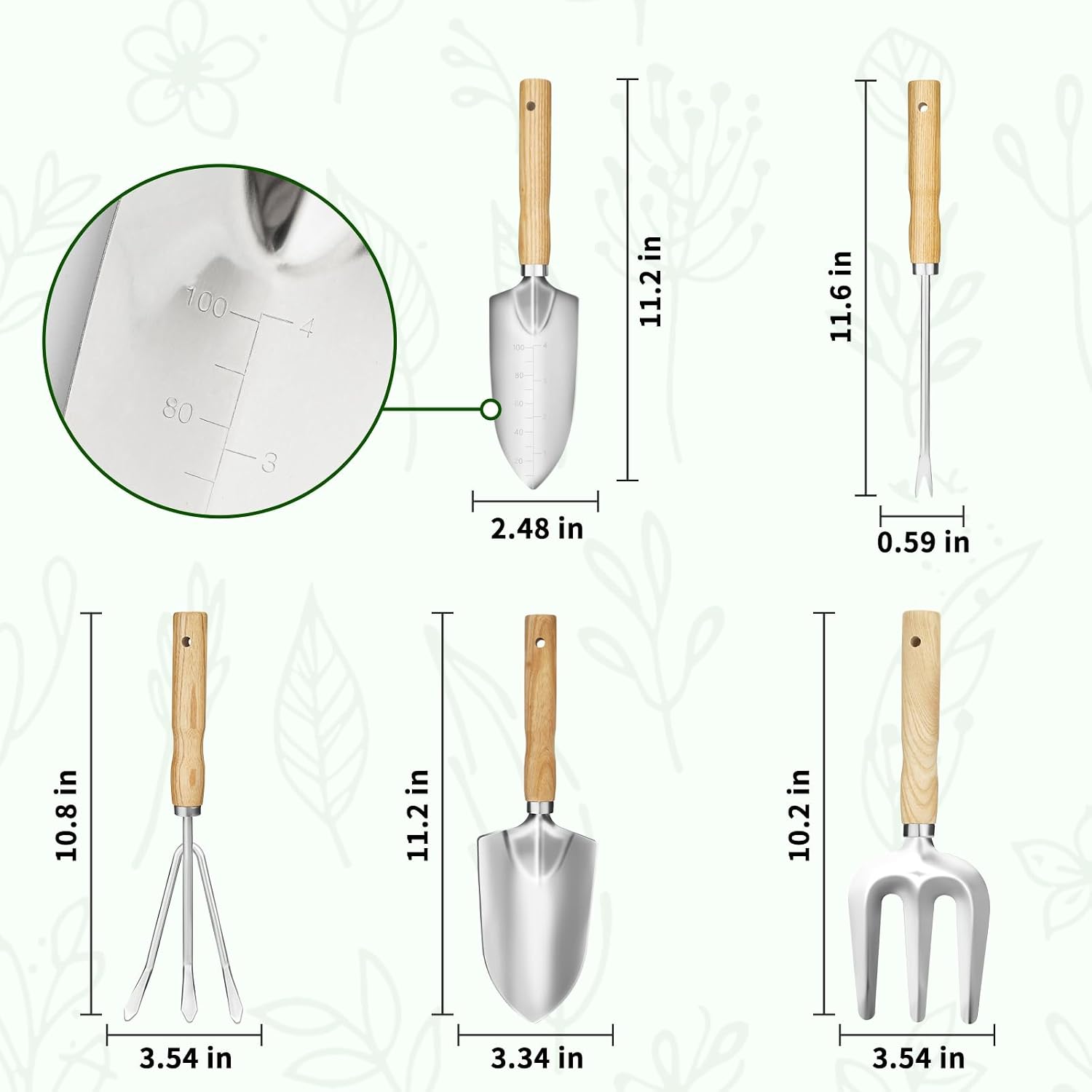 SHIKORI Garden Tool Set,5 Pcs Gardening Tool Set with Weeder Puller | Dibber, Transplanter, Big Trowel, 5-Claw