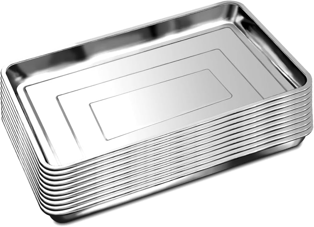 RooTrimmer 10 Pack Large Stainless Steel Seedling Trays, Heavy Duty Metal Water Catch Trays for Nursery Pots