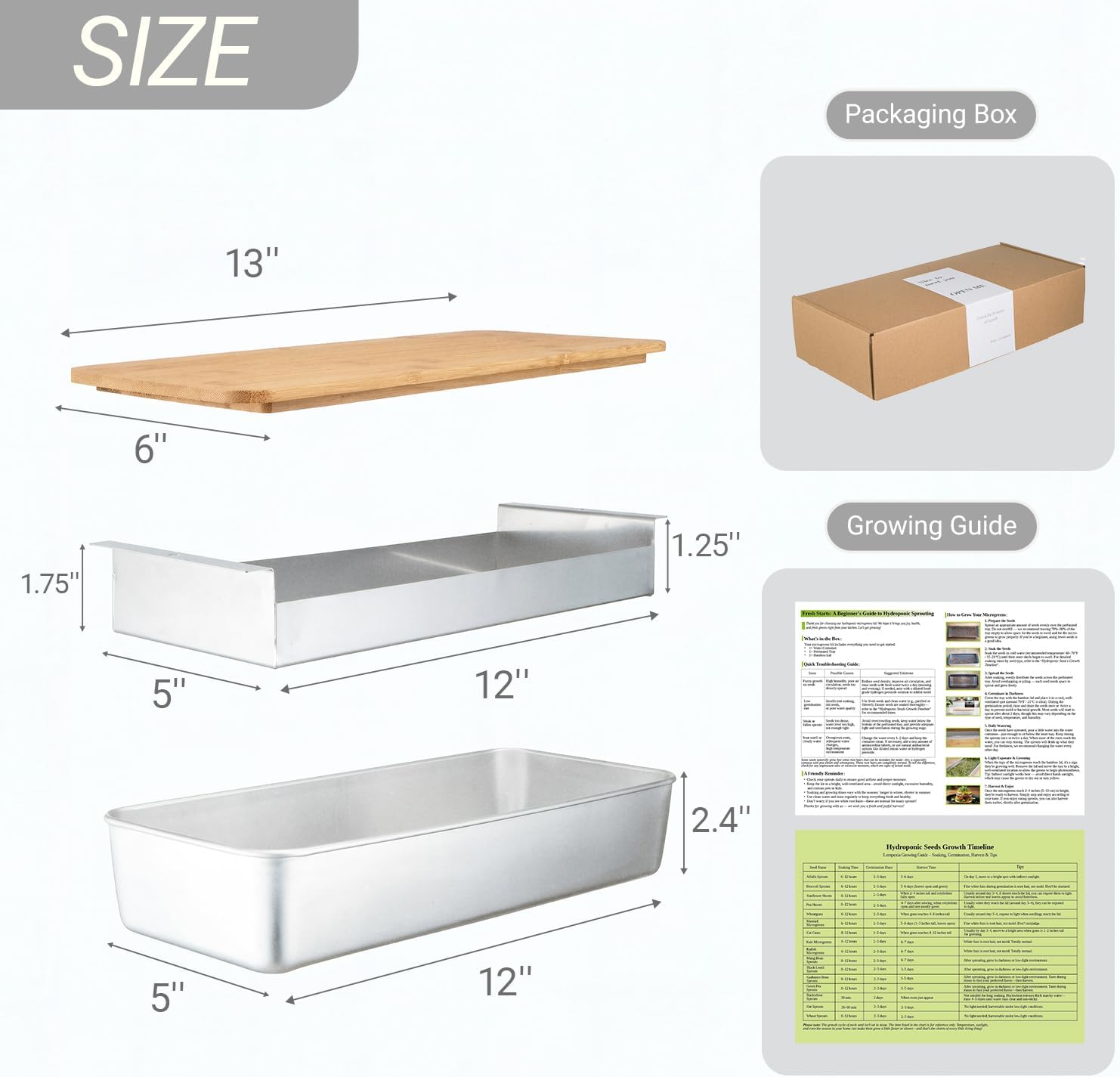 Microgreens Growing Kit – Stackable Stainless Steel Sprouting Tray with Wood Lid, Sprouts Growing Kit for Indoor