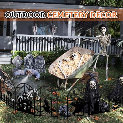 Yaocom 12 Pack Halloween Classic Fence, 16.5" H x 11.8" W Metal Lawn Decor