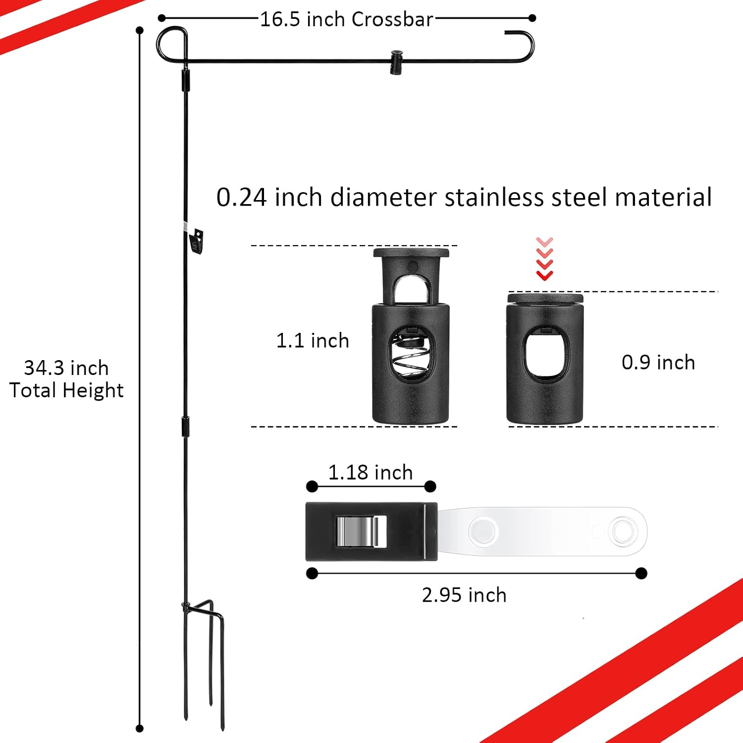 Chumia 10 Pack Garden Flag Holder Stand 15 Inch Garden Flag Pole Holder Powder Coated, Metal Three Prongs with Clip and