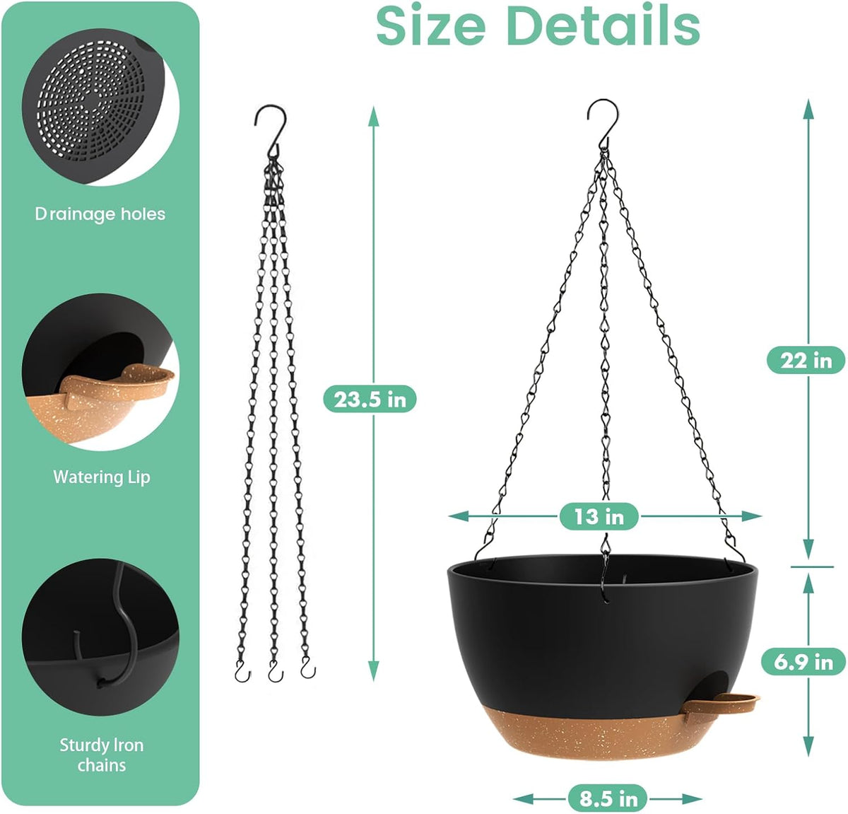 UOUZ 13 Inch 2 Pack Large Self Watering Hanging Planters for Indoor Outdoor Plants, Hanging Plant Pots with Removable