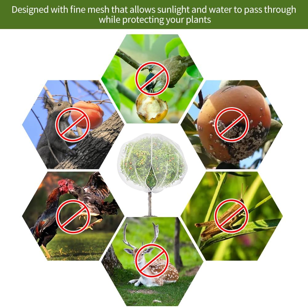 2Pcs 10X10ft Fruit Tree Netting Covers for Birds and Squirrels –Bird Nets for Fruit Trees with Zipper and Drawstring