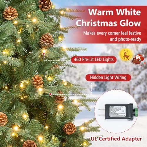 Goplus 7ft Pre-Lit Artificial Christmas Tree with 460 Lights, Hinged