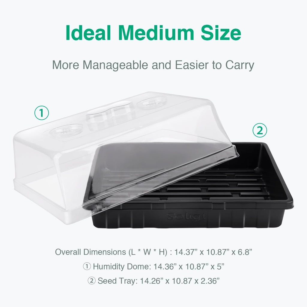 SOLIGT Thick Plastic 5-Set Strong Seed Starter Trays with 5" Humidity Domes | for Seed Starting, Germination, Seedling