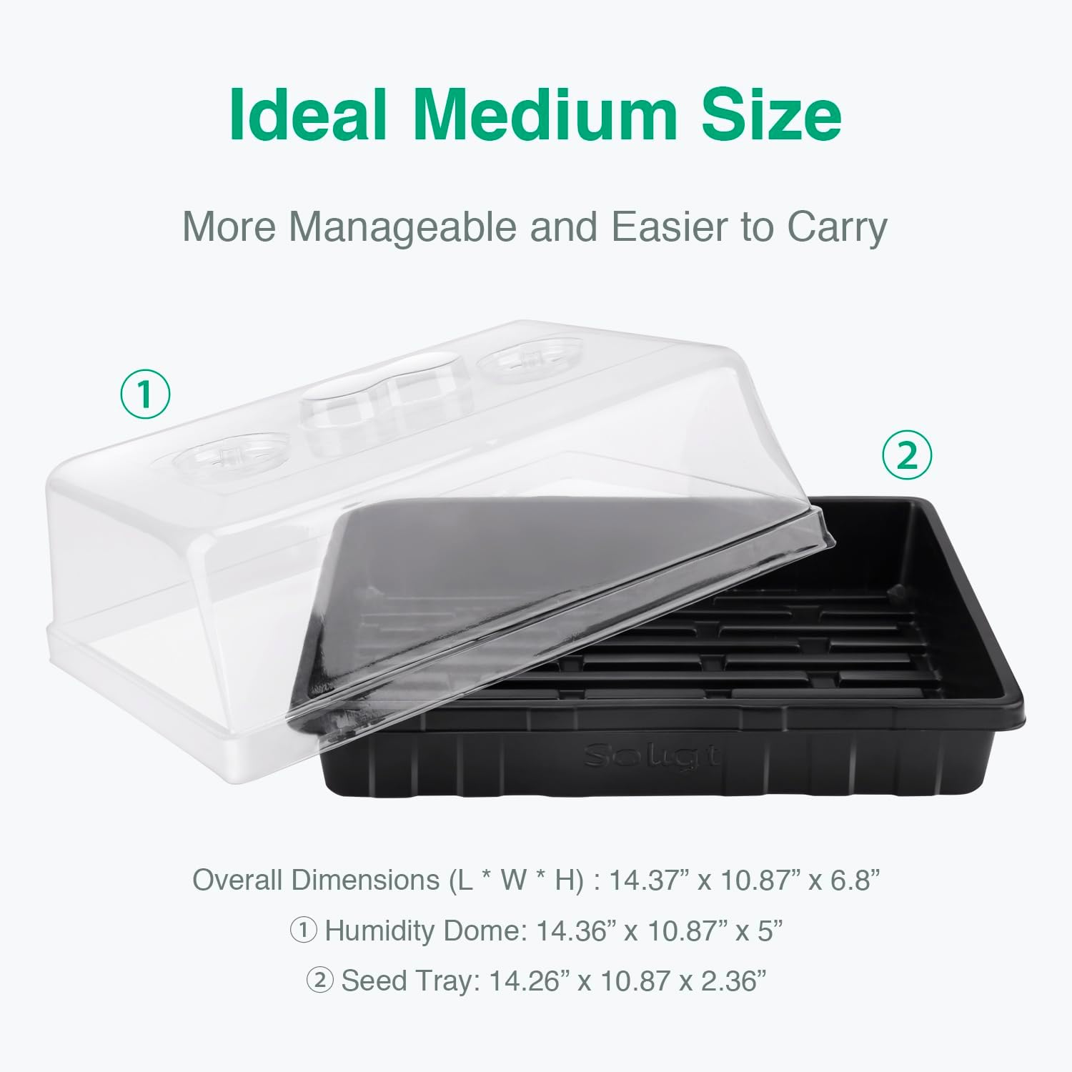 SOLIGT Thick Plastic 5-Set Strong Seed Starter Trays with 5" Humidity Domes | for Seed Starting, Germination, Seedling