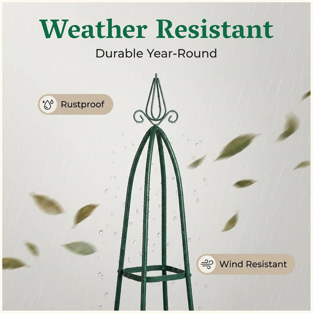 100% Metal Garden Obelisk Trellis for Climbing Plants Outdoor | Powder-Coated Steel Tall Garden Teepee Trellis | Sturdy