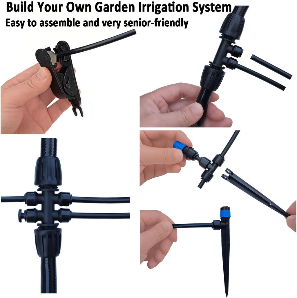 Drip Irrigation Kit for Garden,Main ID 1/2inch 16.5Ft and 1/4inch 96Ft Water Hose, Watering System Sufficient Water