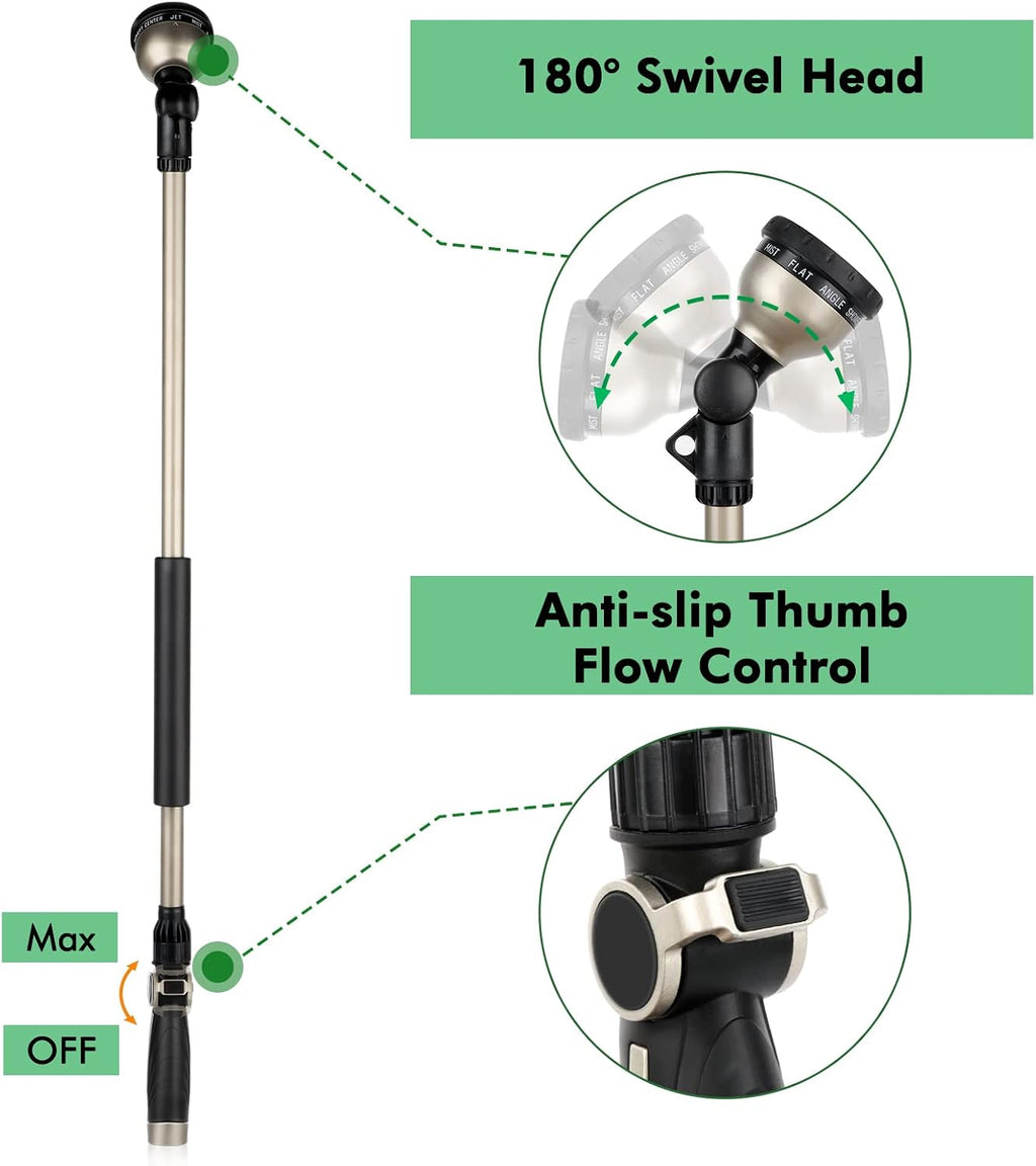 RESTMO 36” Watering Wand for Garden Hose, Heavy Duty Hose Nozzle Sprayer | 180° Swivel Head, 10 Spray Patterns, 3ft