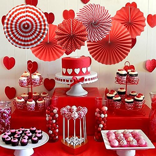 6-Pack Red Party Decorations, Hanging Paper Fans Wall Decor